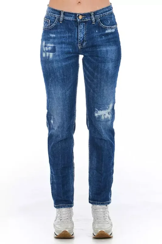 Blue Cotton Women Jeans Chic Dark-Wash Skinny Jeans