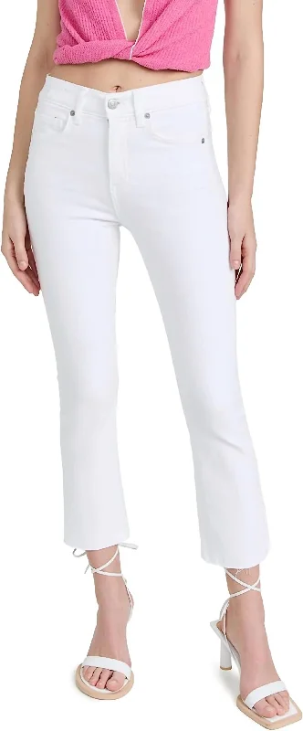 Carly Kick Flare Raw Hem Jeans In White Chic Double Waistband Jeans