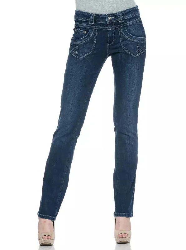 Blue Cotton Women Jeans Stylish High-Waisted Denim