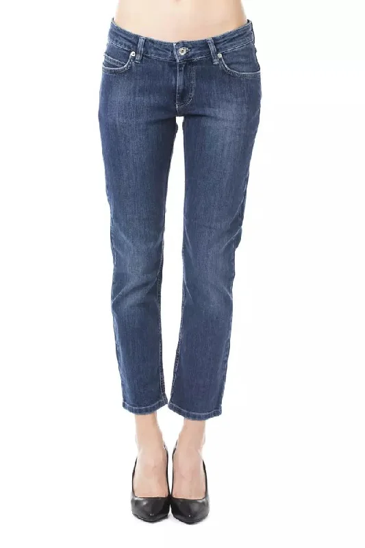 Light Blue Cotton Women Capri Jean Casual High-Waisted Bootcut Jeans