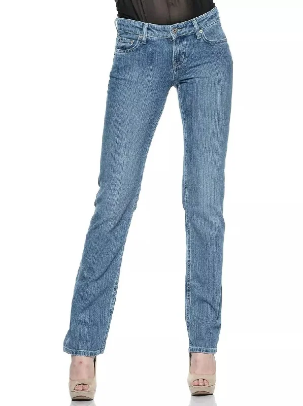 Light Blue Cotton Women Jeans Casual Wide-Legged Denim Jeans