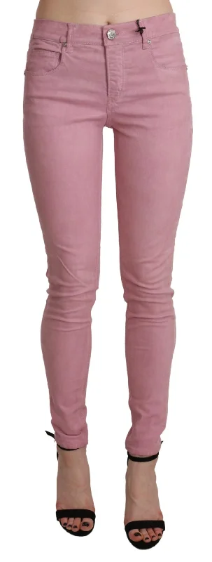 Acht Chic Pink Mid Waist Skinny Jeans Stylish High-Waist Skinny Denim