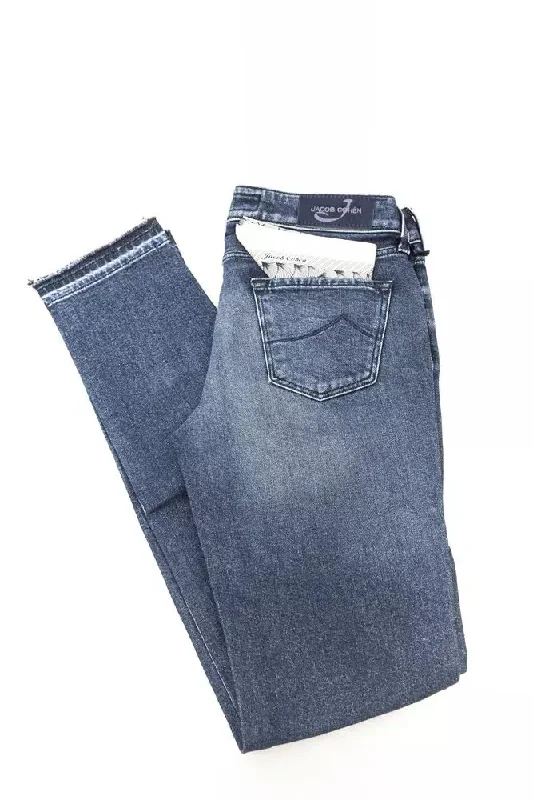 Blue Cotton Women Jeans Fashionable Raw Edge Jeans