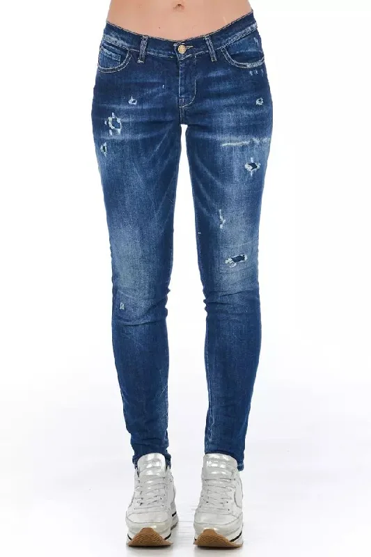 Blue Cotton Women Jean Fashionable Raw Hem Bootcut Jeans