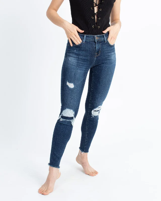 "Cropped Skinny" Distressed Jeans Trendy Vintage Denim Jeans