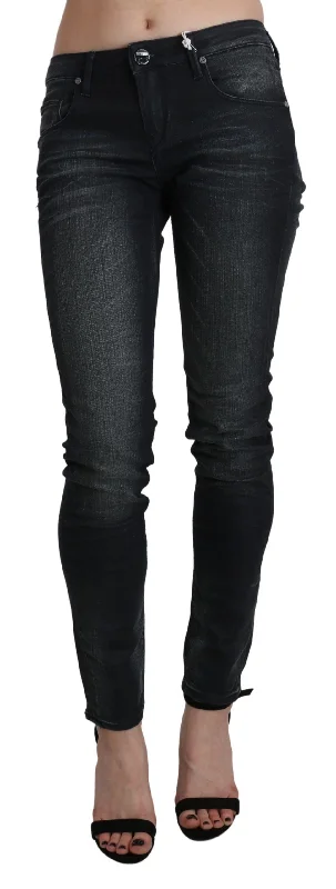 Acht Elegant Low Waist Skinny Black Jeans Trendy Layered Pocket Jeans