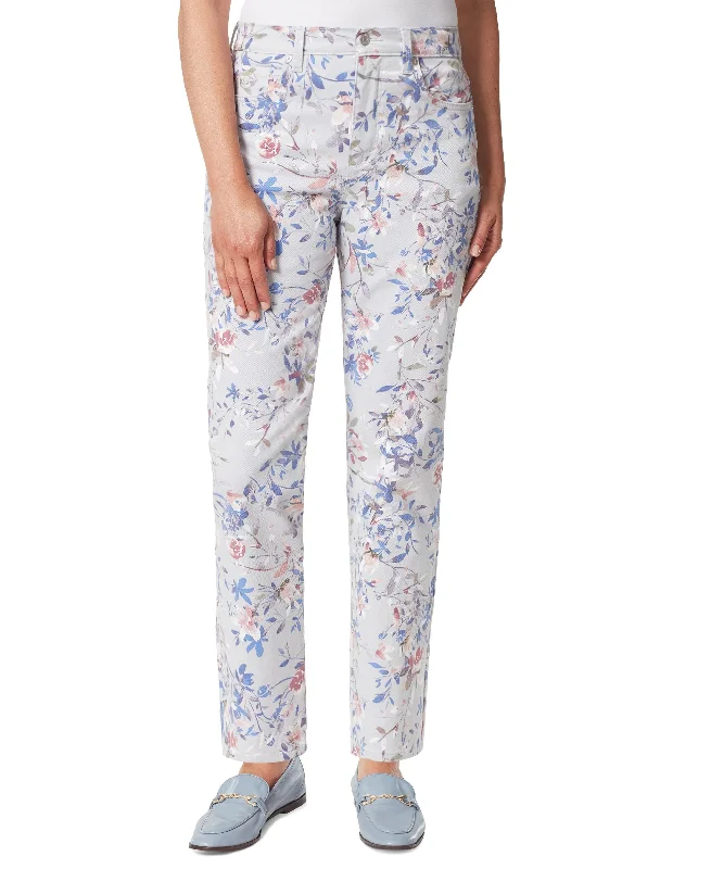 Gloria Vanderbilt Amanda Dark Romance Printed Jeans Trendy Wide-Leg High-Waist Denim