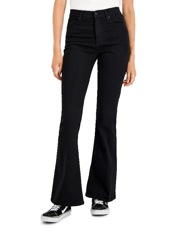 Juniors' Basic High Rise Black Flare Jeans Comfortable Faded High-Rise Jeans