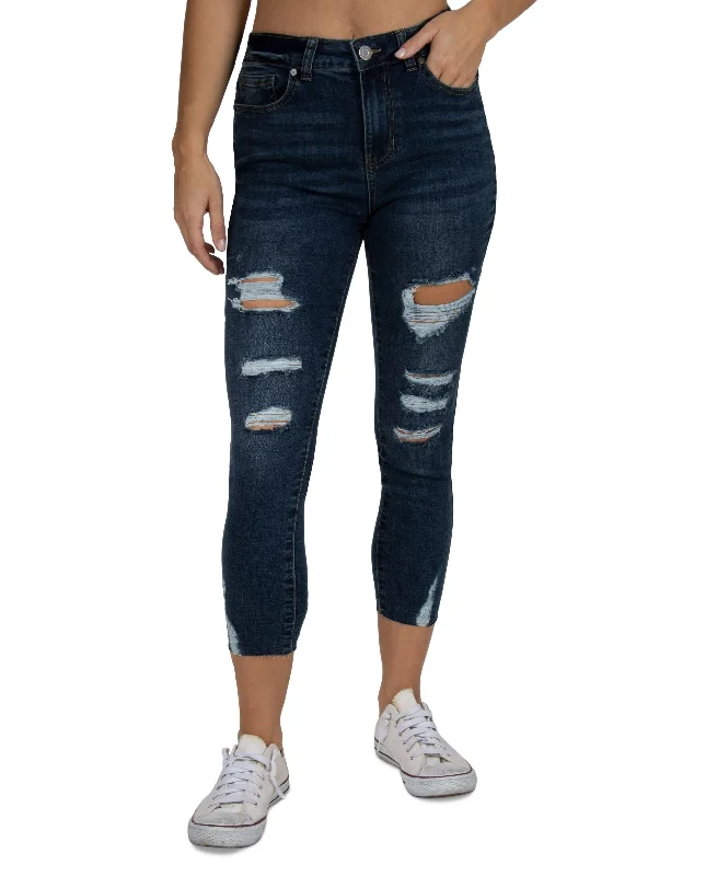 Juniors' Destructed Skinny Jeans Fashionable Vintage Wash Jeans