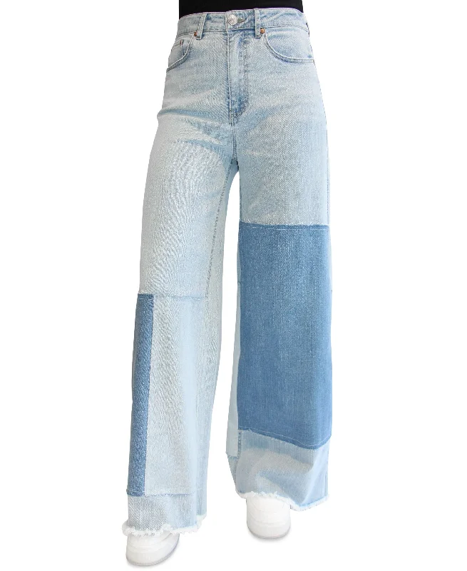 Juniors' High-Rise Patchwork Wide-Leg Jeans Trendy Colored Denim Jeans