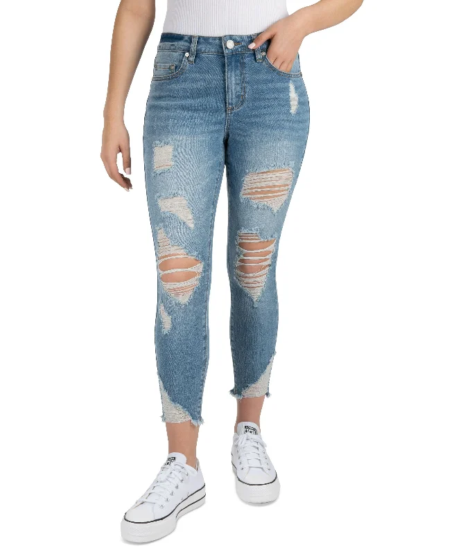 Juniors' Mid-Rise Distressed Curvy Crop Jeans Stylish Cargo Style Jeans