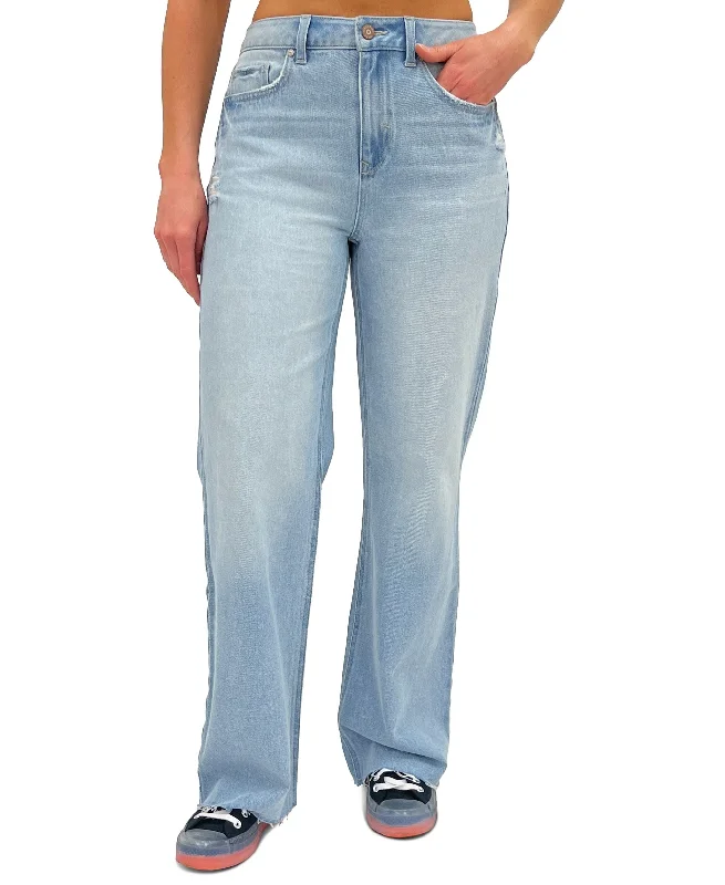 Juniors' Super High Rise Wide-Leg Jeans Chic Rolled Cuff Denim Jeans