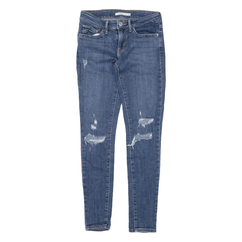 LEVI'S 711 Distressed Jeans Blue Denim Slim Skinny Womens W25 L28 Fashionable Distressed Jeans