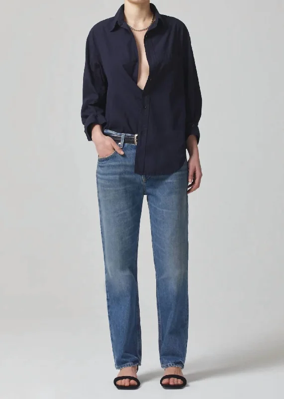 Neve Low Slung Relaxed Jean In Oasis Comfortable Mid-Rise Jeans