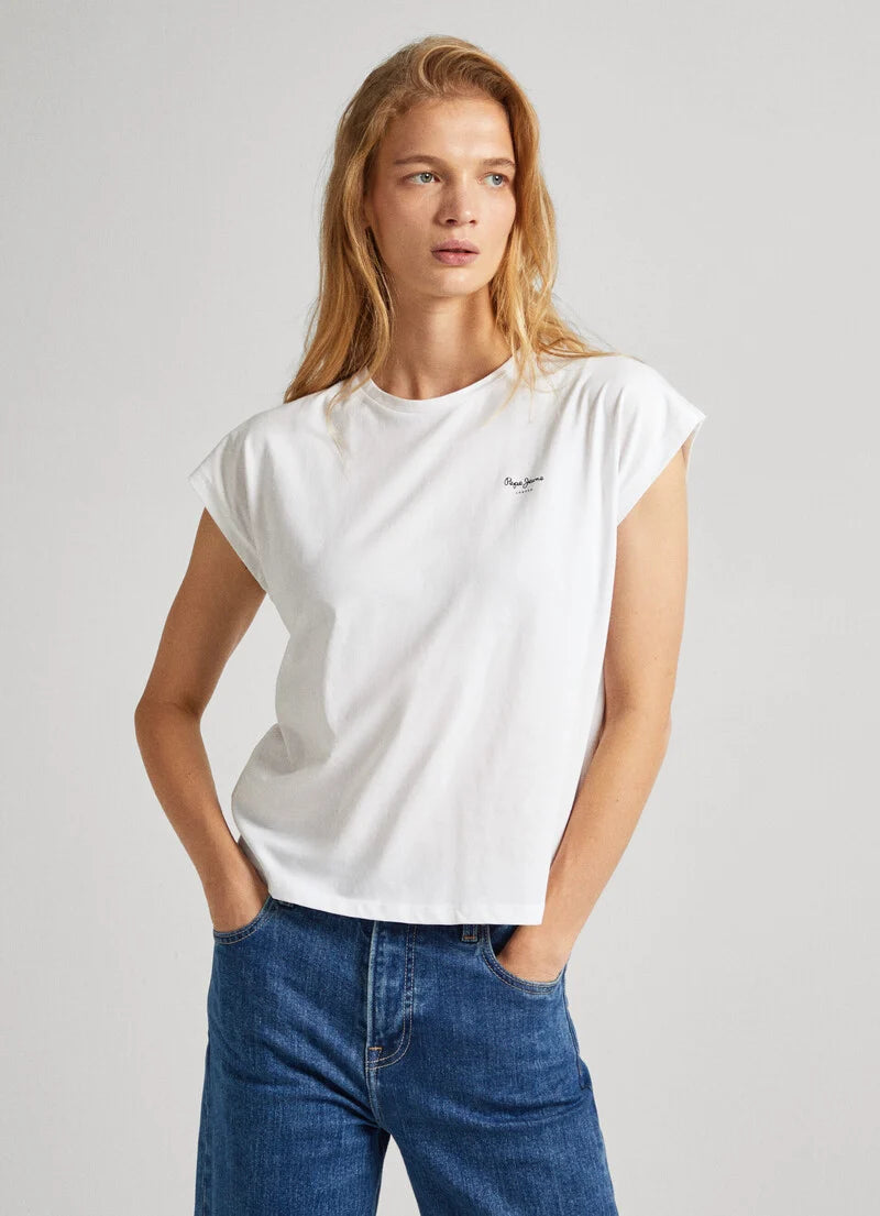 Pepe Jeans Lory T-Shirt, Sea White Elegant High-Waisted Flared Jeans