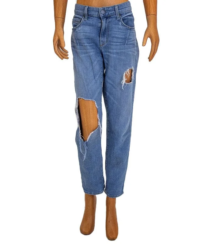 "Relaxed Straight" Distressed Jeans Comfortable Flare Leg Jeans