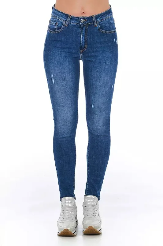 Blue Denim Women Jeans Trendy Button-Up High-Waist Jeans