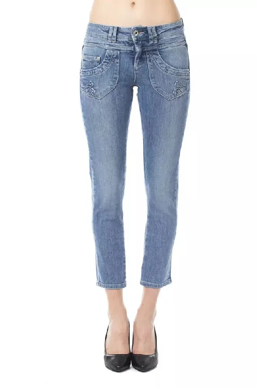 Light Blue Cotton Women Jeans Fashionable Cropped Denim Jeans