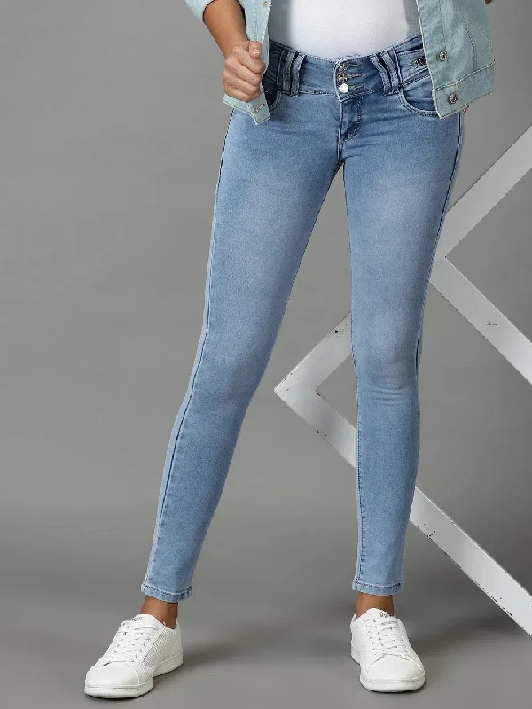 Women's Blue Solid Slim Fit Denim Jeans-CR-7974-Blue Elegant Bootcut Fit Jeans