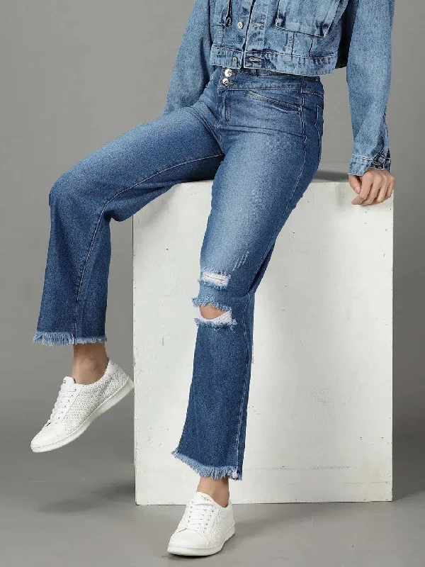 Women's Blue Solid Straight Fit Denim Jeans-IM-10287-A-Blue Trendy Skinny High-Waist Jeans