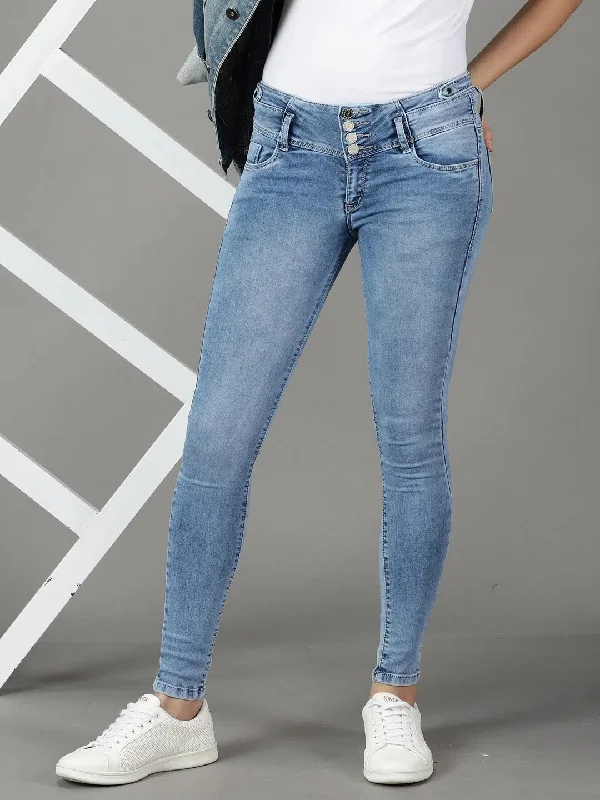 Women's Blue Solid Super Skinny Fit Denim Jeans-CR-8029-Blue Trendy Paperbag Waist Jeans