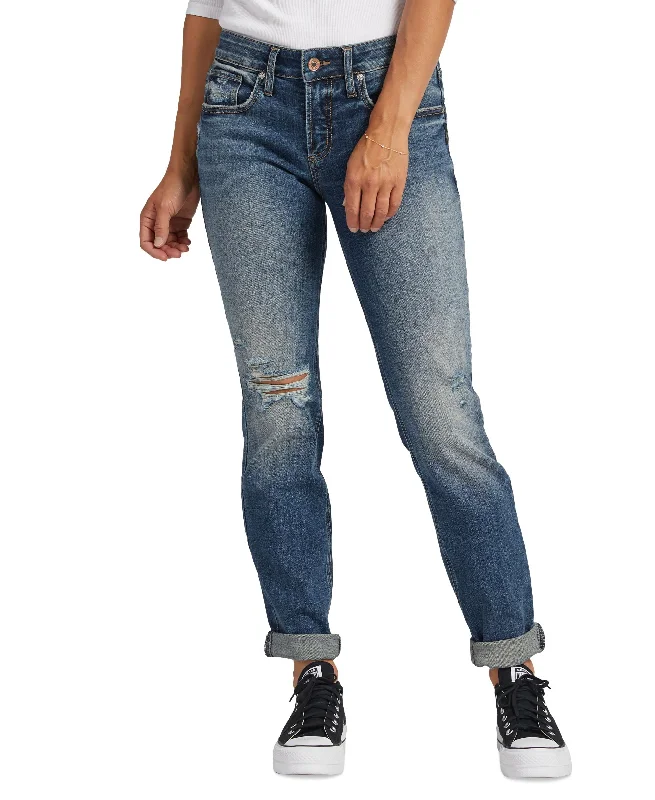 Women's Boyfriend Mid Rise Jeans Trendy Skinny Fit Jeans