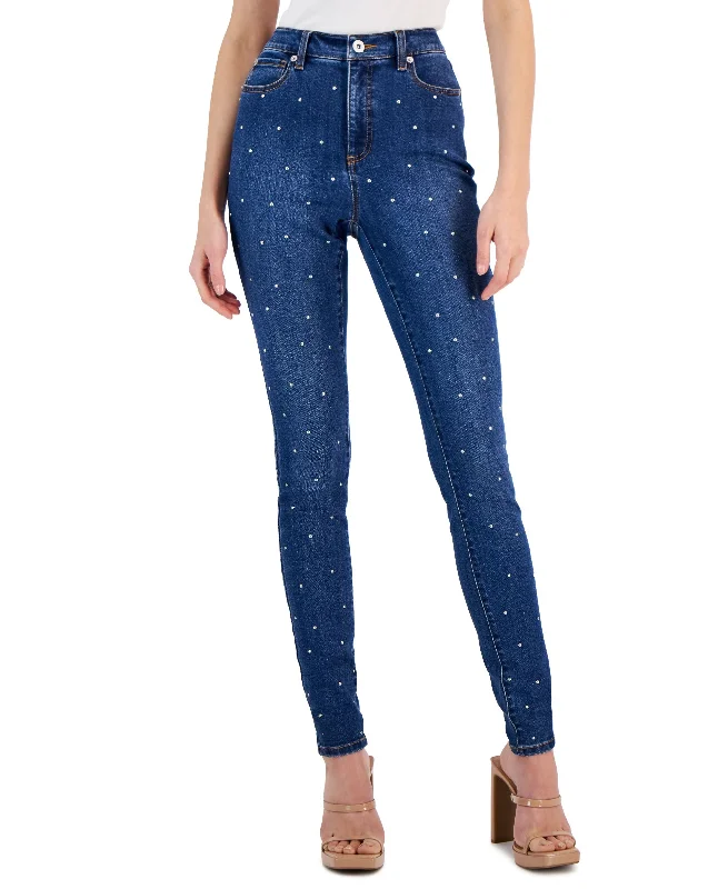 Women's High-Rise Studded Skinny Jeans Comfortable Zip-Fly Denim Jeans