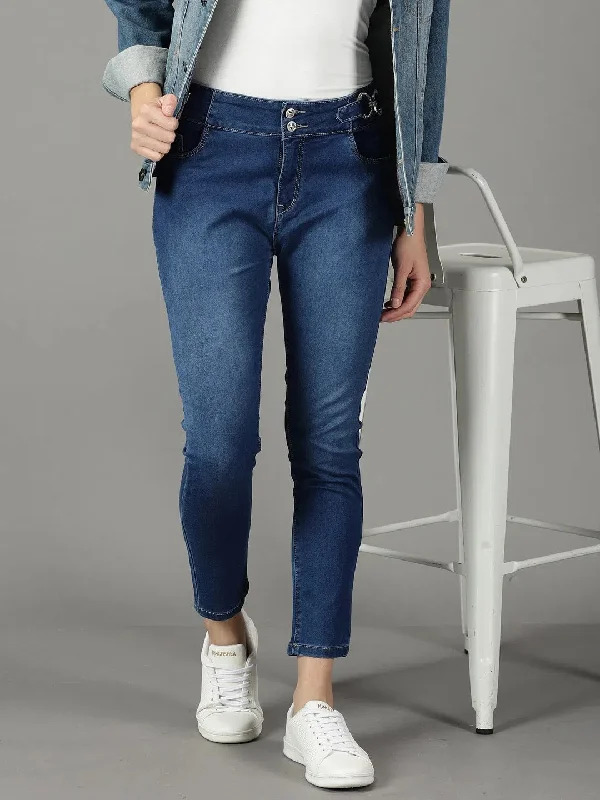 Women's Navy Blue Solid Slim Fit Denim Jeans-CR-8070-Navyblue Casual Straight-Leg Jeans