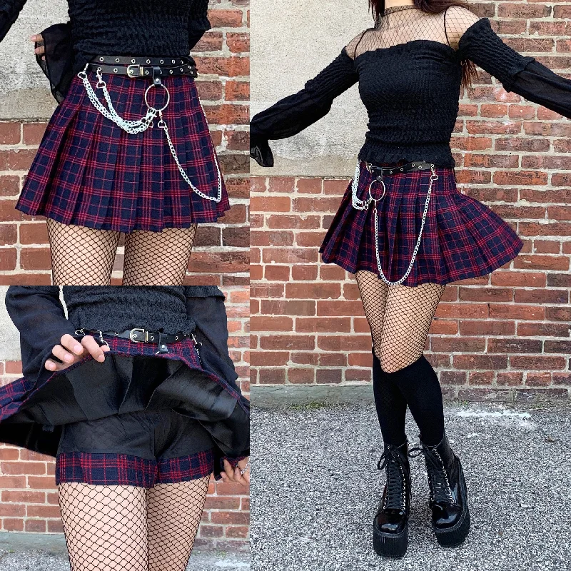 2019 KAWAII PLAID PLEATED SKIRT leather skirt bold