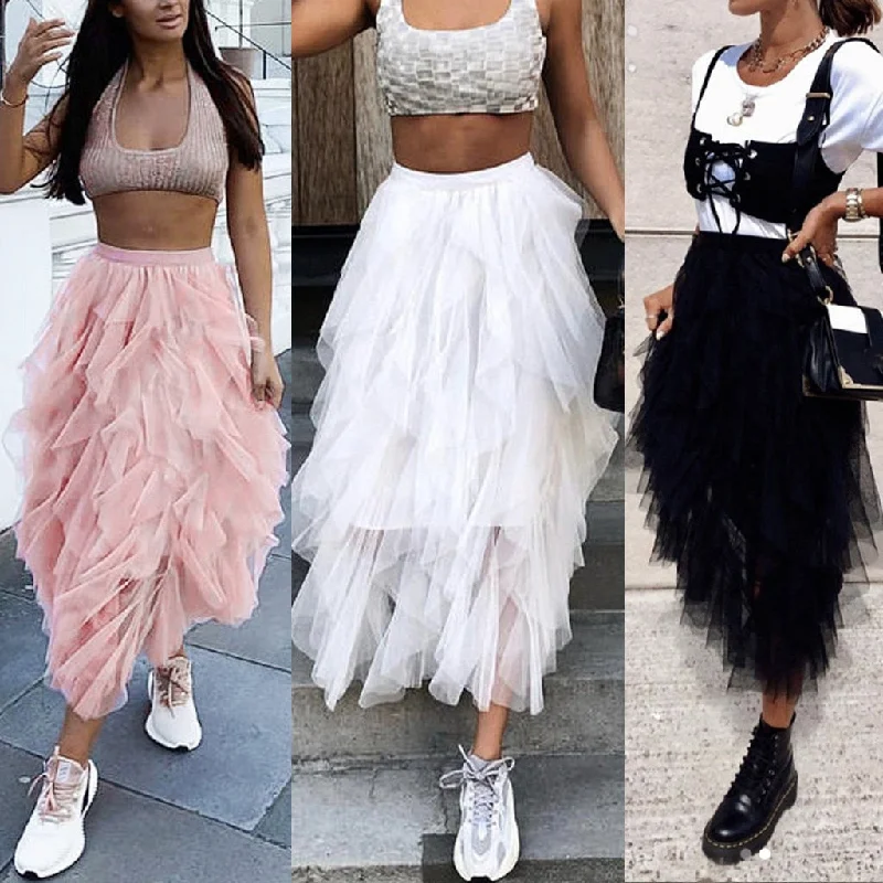 2019 Women Long Skirt High Waist Gauze Princess Women Beach Dance Tutu Skirts Jupe Femme Tulle Skirt Party Puffy Skirts d1 wool skirt sturdy