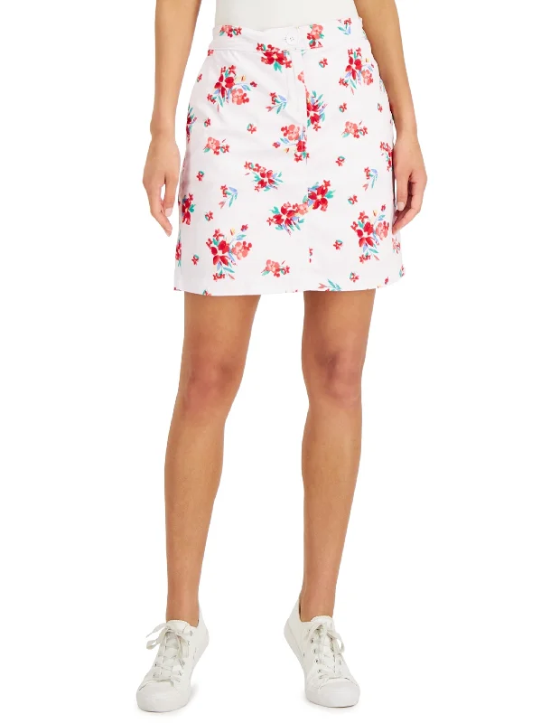 Women's Floral-Print Skort,White denim skirt classic