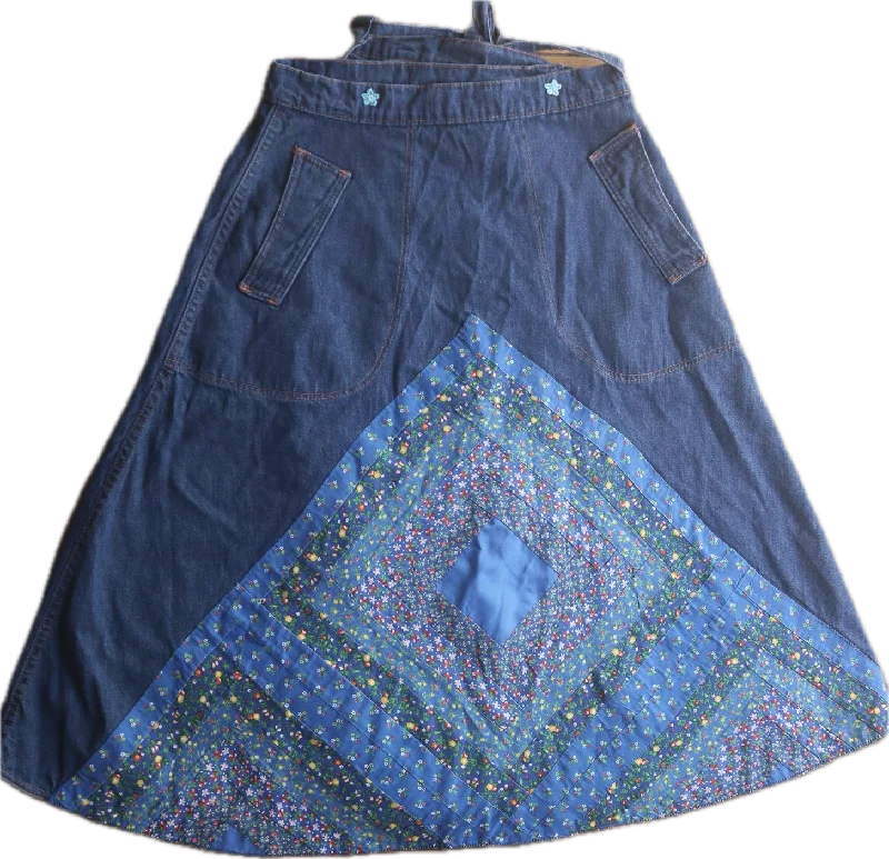 70s Glad Rags Denim Quilted Calico Skirt   w26-30 velvet skirt luxury