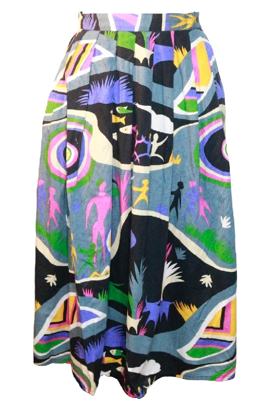 80s Batya Cotton Pop Cave Art Skirt    w28 silk skirt smooth