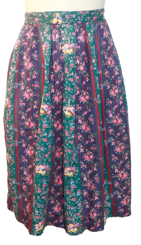 80s Rd/Grn/Purple Floral Stripes Skirt      w32 lace skirt romantic