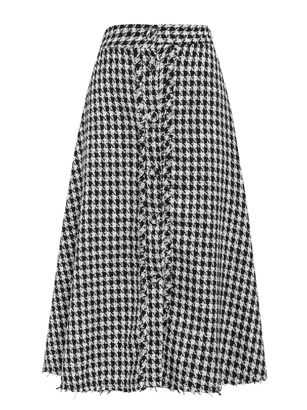 Hallie A-line Plaid Long Skirt - Black silk skirt elegant