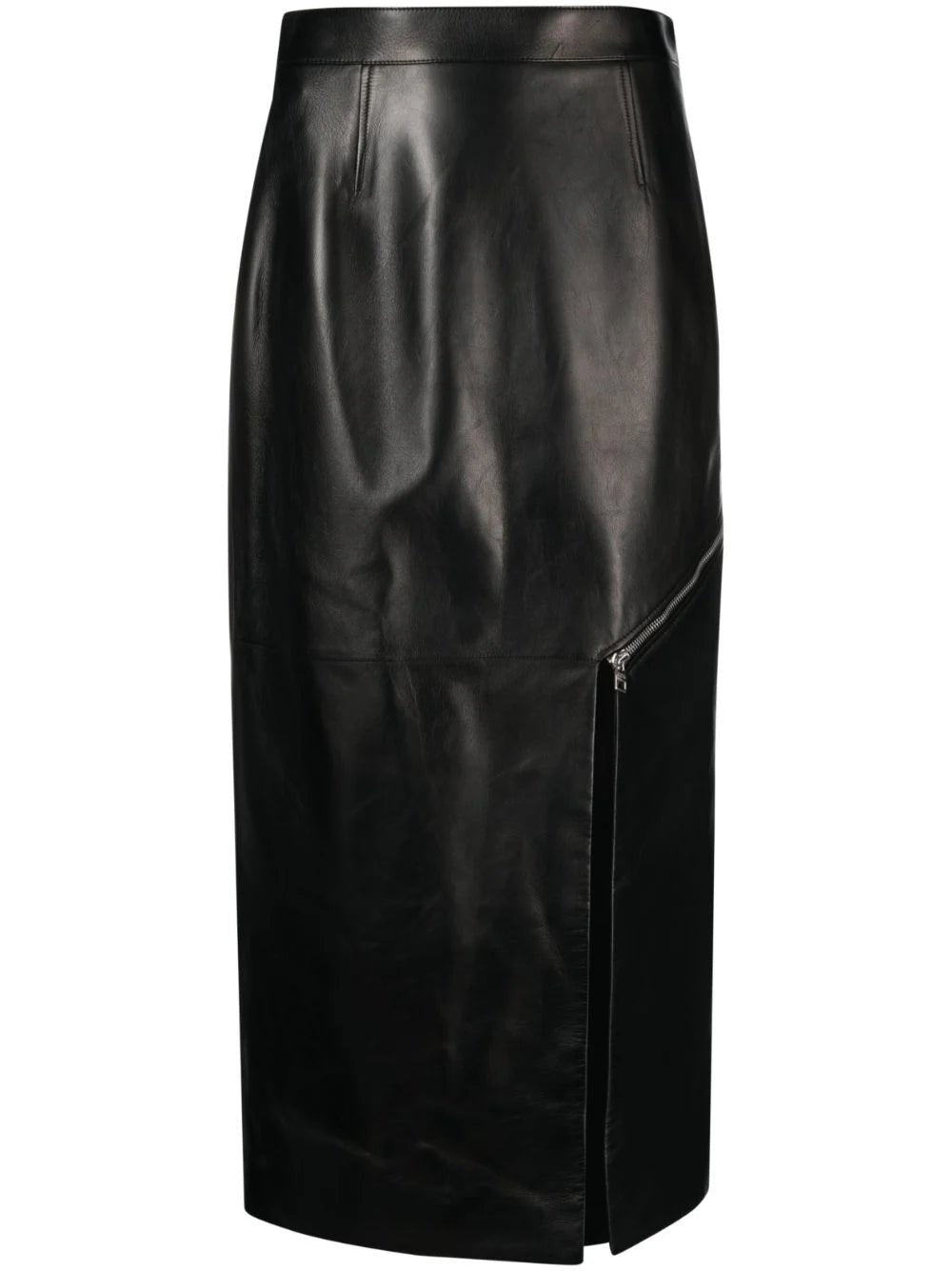 side-slit leather midi skirt chiffon skirt airy