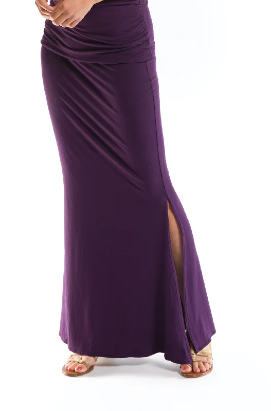 SIDE SLIT SKIRT DEEP PURPLE silk skirt smooth