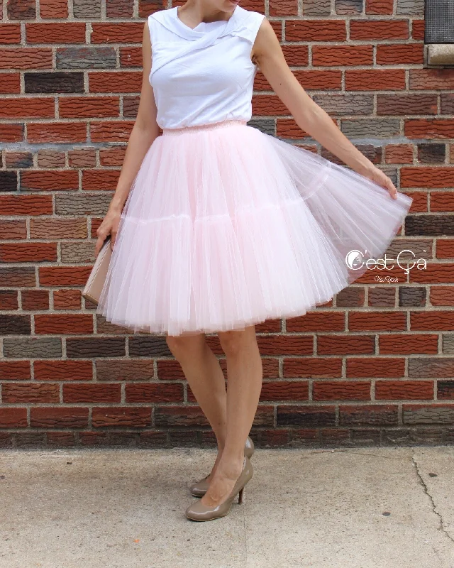 Beatrice Blush Pink Tulle Skirt - Midi cashmere skirt soft