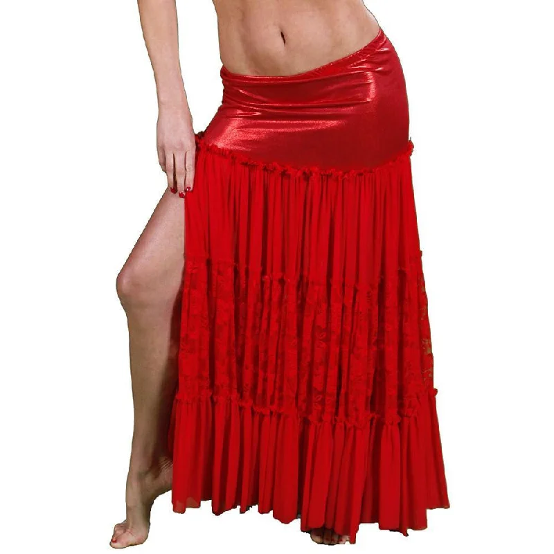 Belly Dance Lace & Glossy Lycra Skirt | RUBINA & LACE zip skirt side