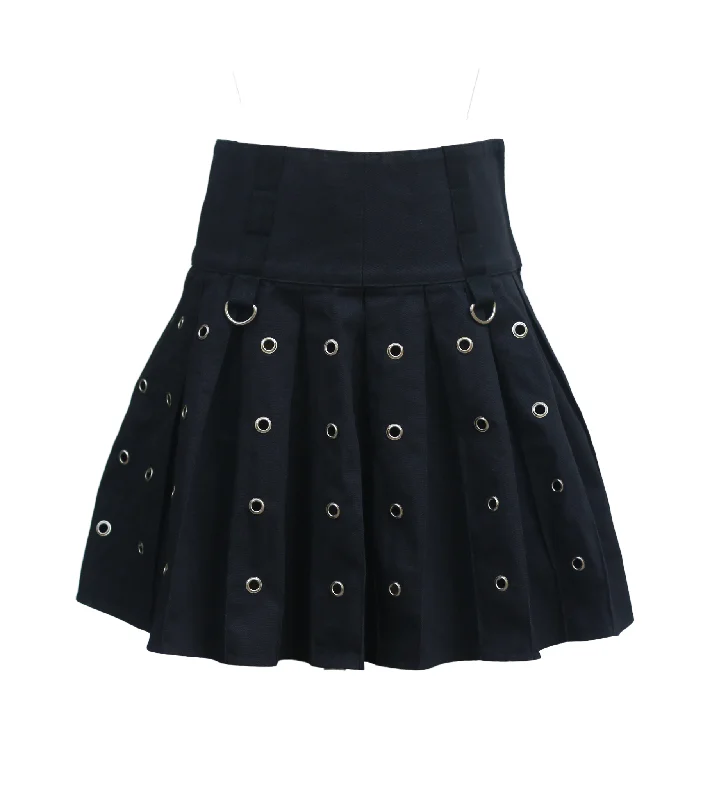 Black Super Rocker kilt Skirt with Silver Rivets leather skirt sleek