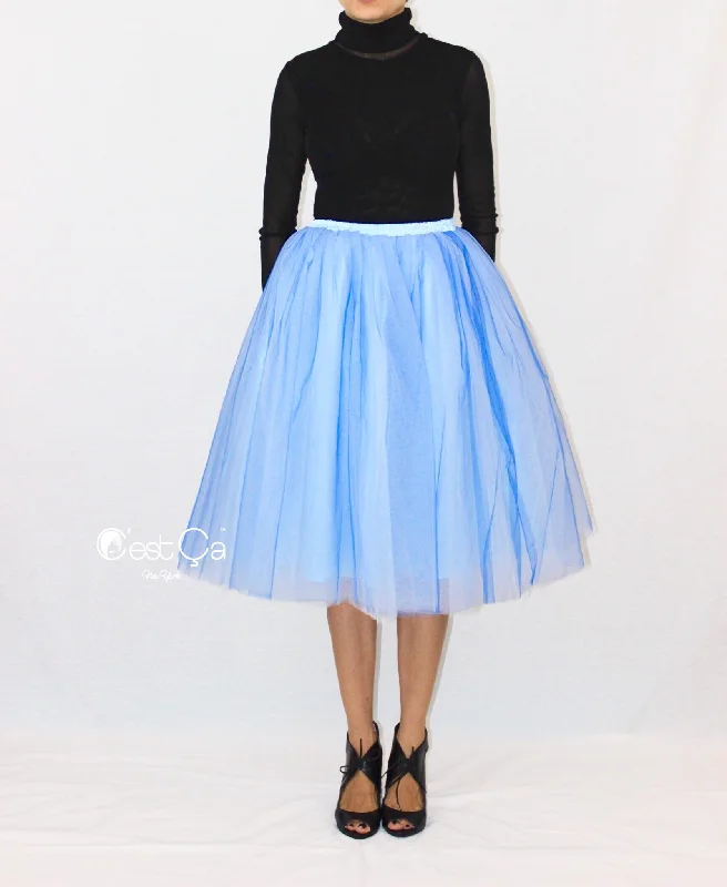 Clarisa Ombre Tulle Skirt - Serenity Blue, Tea Length leather skirt bold