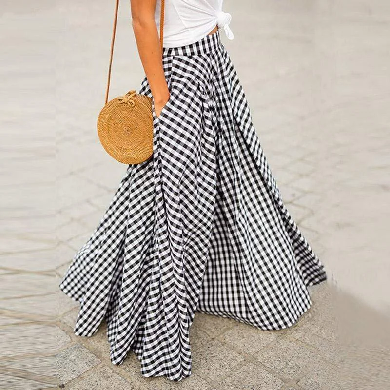 Crystal Elegant Plaid Maxi Skirt denim skirt durable