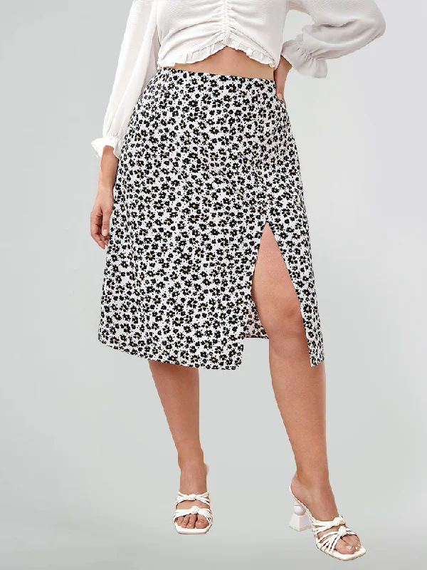 Ditsy Floral Print Split Thigh Skirt chiffon skirt floaty