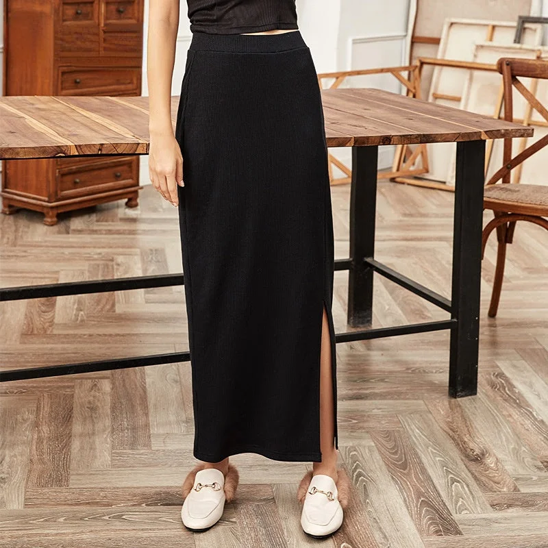 BerriesJam - Elegant Black Split High Waist Long Maxi Skirt linen skirt breathable