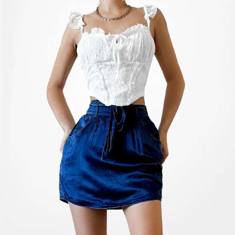 Forever 21 Navy Blue Silk Mini Skirt Size S linen skirt light