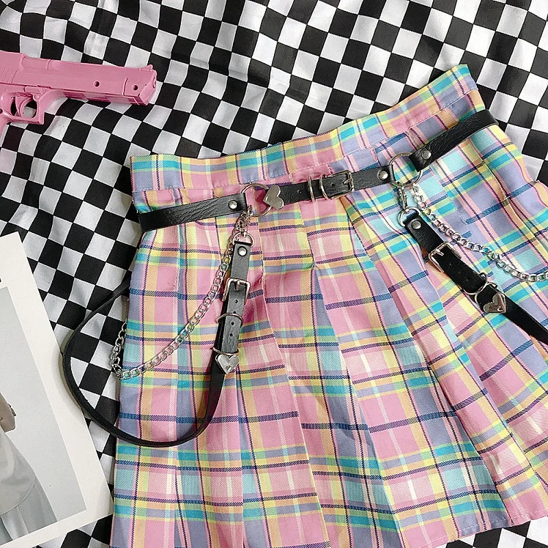 GRADUAL PINK CHECKER JK PLEATED SKIRT+BELT BY61024 cashmere skirt plush