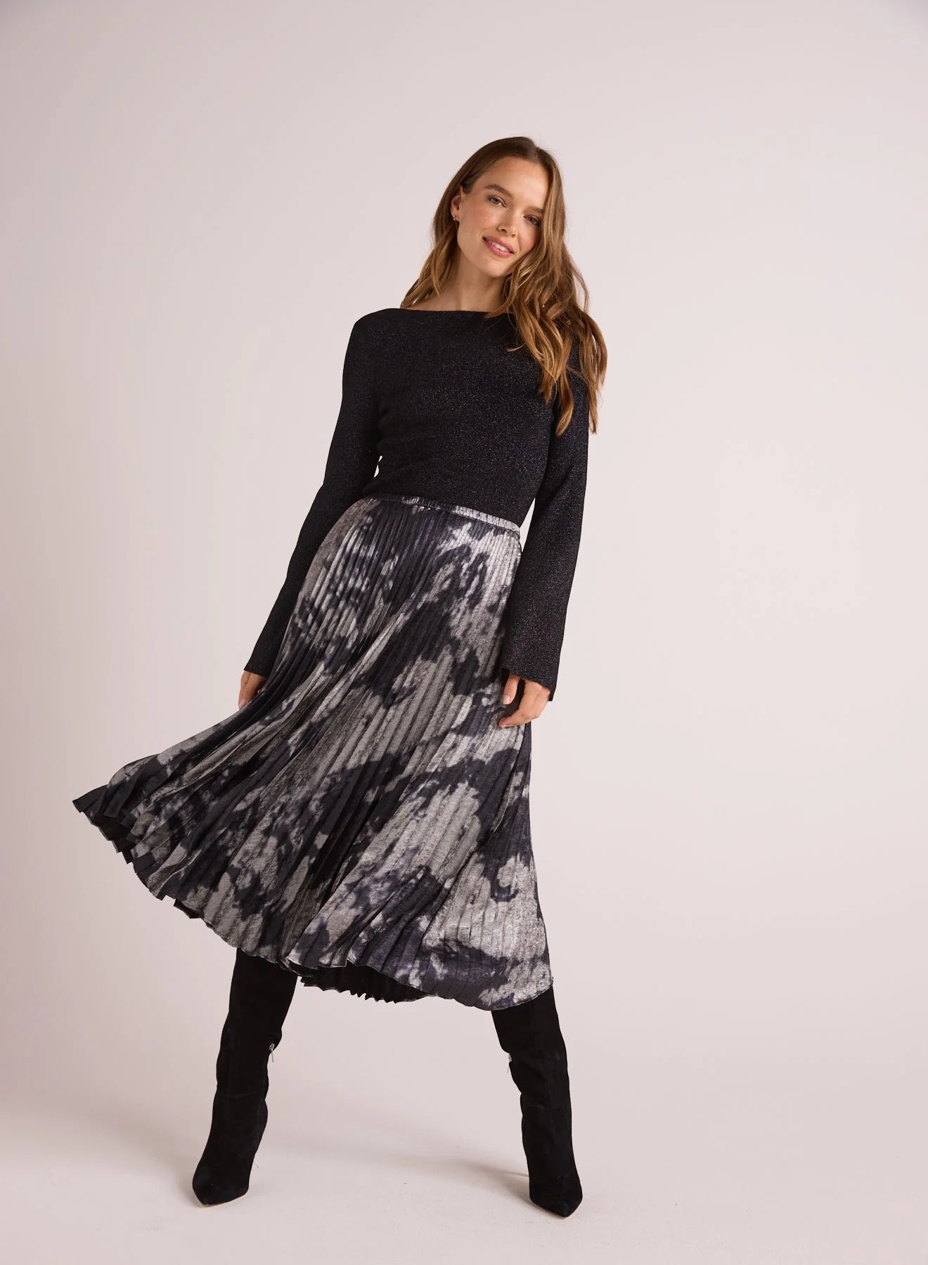 Hand Pleated Midi Skirt ~ Silver Dye Print linen skirt natural