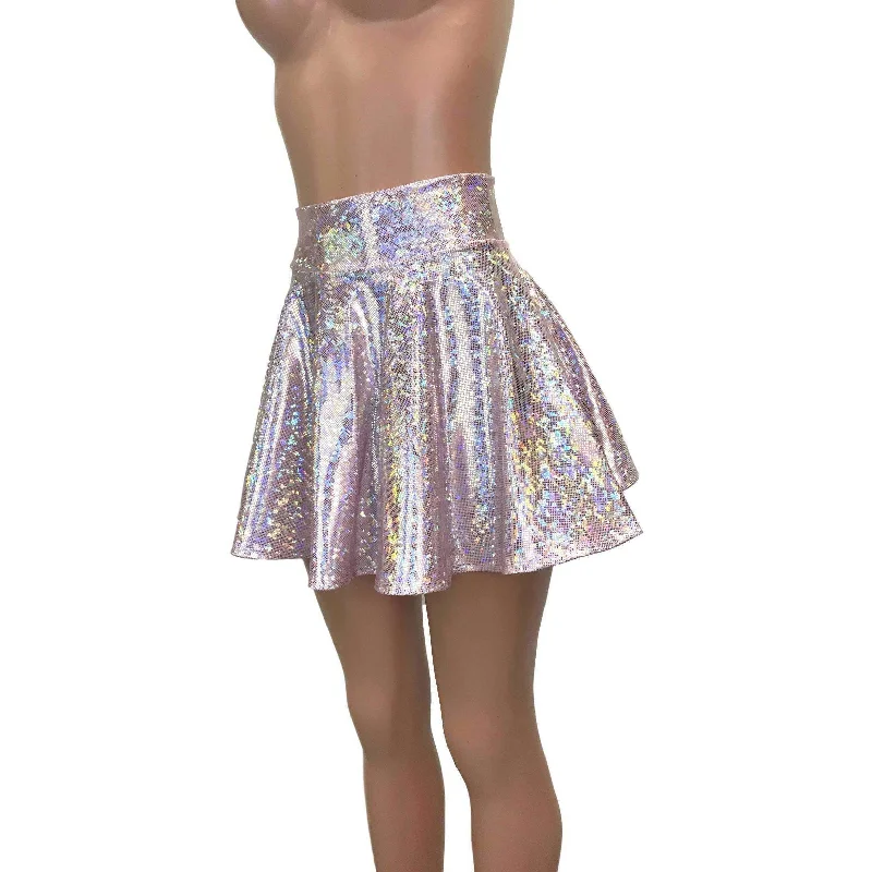 Skater Skirt - Light Pink Shattered Glass Holographic linen skirt airy