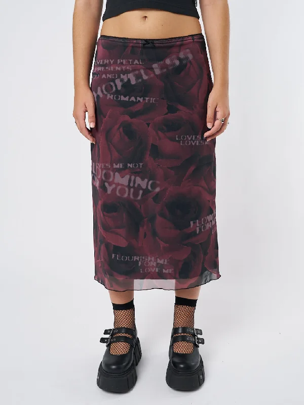 Hopeless Romantic Rose Mesh Midi Skirt silk skirt luxurious