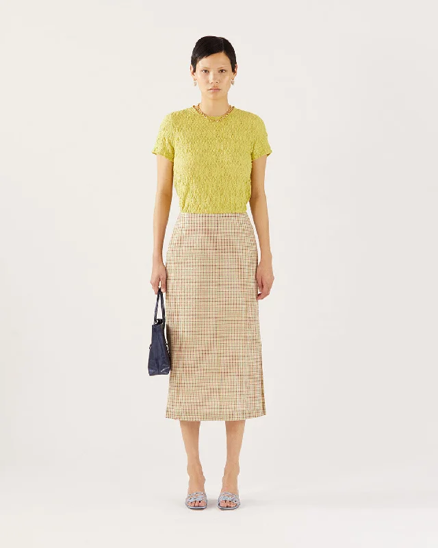 Justine Skirt Check Green linen skirt natural